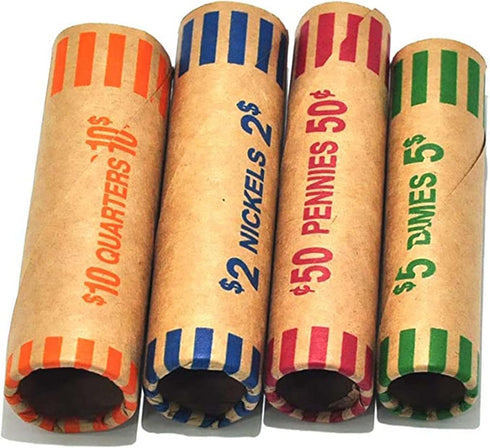L LIKED Preformed Coin Wrappers Rolls (128 Assorted) - Quarters, Pennies, Nickels, and Dimes