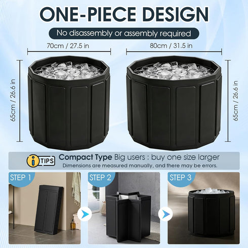 6-layer 25.9X27.5 Portable Bathtub for Adult, Foldable Soaking Bathtub for Hot SPA&Ice Bath, Foldable Small Bathtub