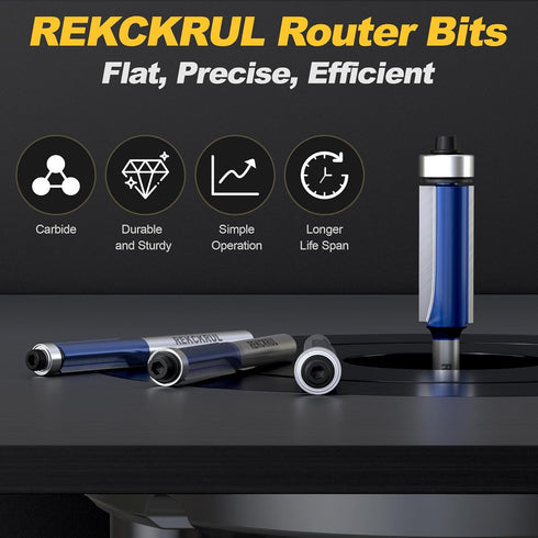 Set, 1/4 Inch Trimming, 1", 5/16" Professional Flush Trim Router Bit Shank Bottom Bearing, Carbide Tipped Woodworking