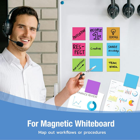 Reusable Magnetic Sticky Notes, 30 Pack, 3x3 in, Dry Erase Magnets with Marker for Whiteboard, Office Supplies