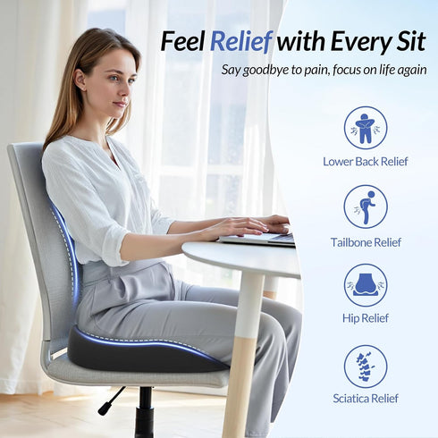Tailbone ZIKEE Ergonomic Seat Cushion with Thigh Slope for Long Sitting, Memory Foam Office Chair Cushion for Car