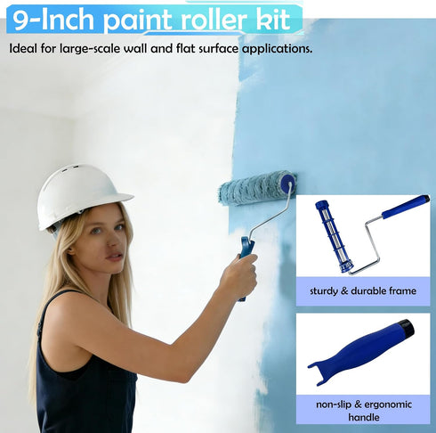 Dekonmon 23Pcs 9"&4" 4x9"/4x4" 4 Upgraded Paint Roller Kit - Frames, Microfiber Covers, Paint Tray with Liners, Roller