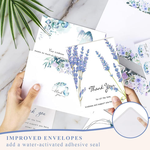 Hunanyume 50 Pack 46 Funeral Thank You Cards with Envelopes, Stickers & Message Inside, in Watercolor Flowers