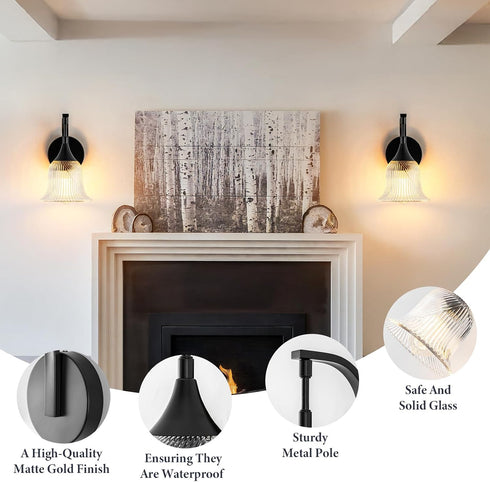 1-Light Kitchen(E26 Black Wall Light,Bathroom Wall Sconce Modern Sconce Light Indoor with Textured Glass