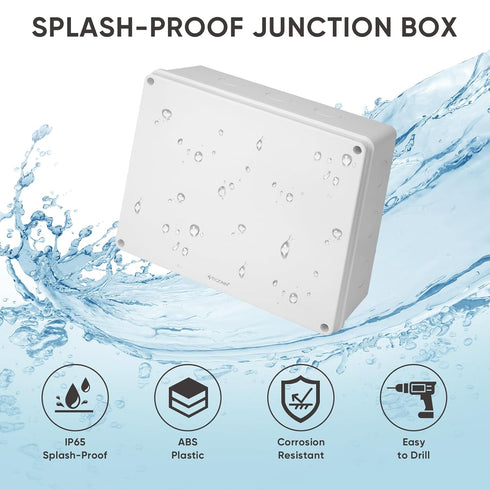 TICONN Electrical Junction Box, IP65 Splash-proof ABS Plastic Project Box Electrical Enclosure, 7.9" 3.9" 2.8"