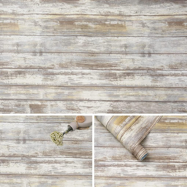 Arthome Rustic Wood Contact Paper, Peel and Stick Self-Adhesive Wallpaper for Countertop Cabinets, 11.8x100'' Gray