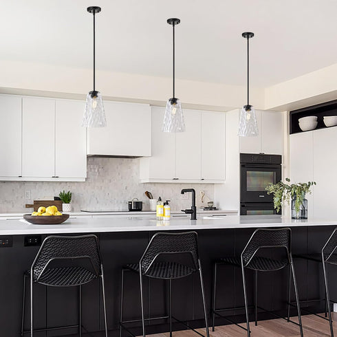 8 1-Light Hammered Edvivi Matte Black Pendant Light, in. Mini Hanging Light Fixture with Glass Shade, Adjustable