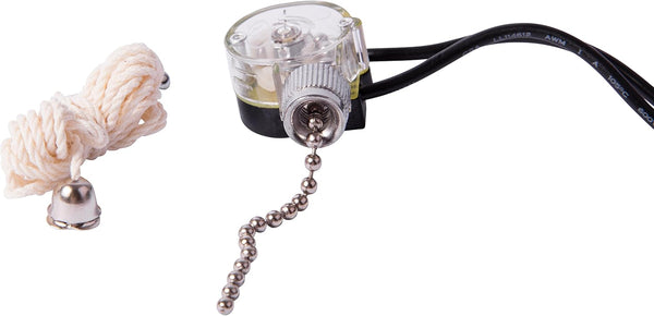 Gardner Bender GSW-31 Electrical Pull Chain Switch, SPST, ON-OFF, 6 A/125V AC, Nickel, 6 inch Wire Terminal