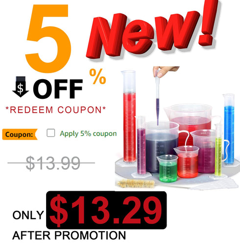 moveland Upgraded Plastic Graduated Cylinder and Beakers Set - 10ml 25ml 50ml 100ml Graduated Cylinder, 5 Pcs Pipettes