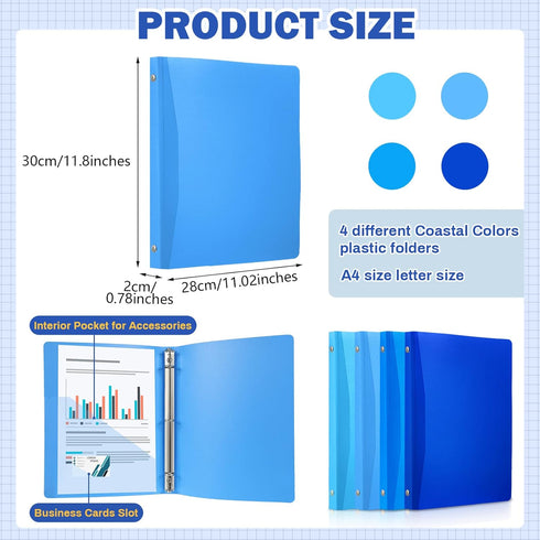 CHENGU 12 Pieces 1 Inch Plastic Binder with Pocket - Blue Color, Holds 200 Sheets