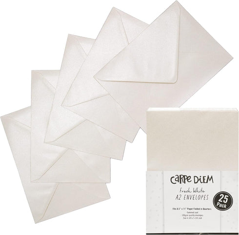 Pukka Pad, Carpe Diem Gummed Envelopes for Greeting Cards - Pack of 25 Fresh White A2 Envelopes, 4.38 x 5.75 in