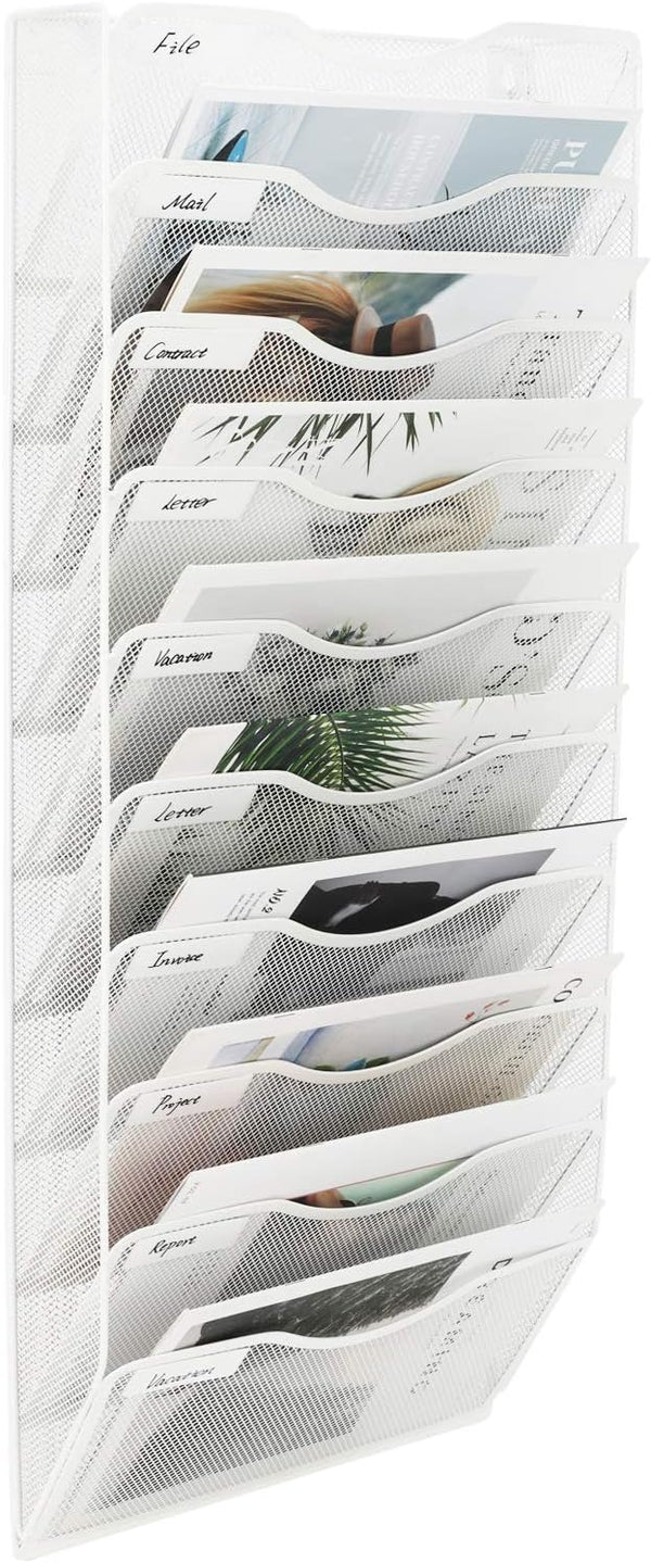 EasyPAG Wall File Organizer, 10 Tire Vertical Mesh Metal Hanging File Holder, Paper Document Rack for Home Office