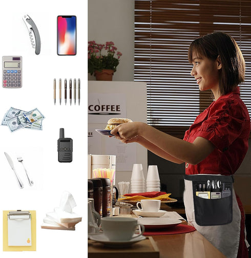 1PC 9.84x7.32Inch Pack Server Apron, Restaurant Waitress Accessories Bag Adjustable Belt Utility Waist Multi