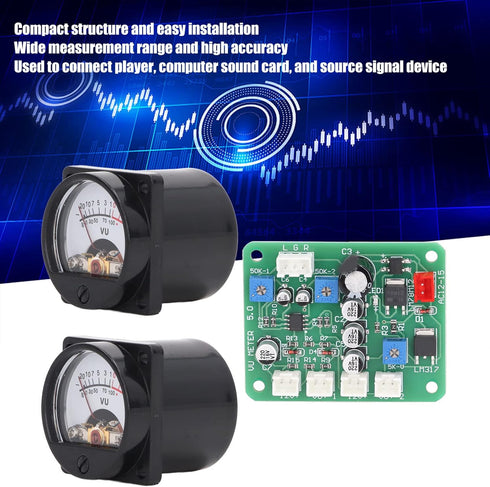 VU Meter Panel Kit 2PCS, VU Meter Warm Back Light Recording Audio Level Amp with Driver Board