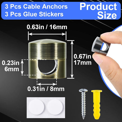 SmallCat 3 Sets Charger Holders for Cords, Adjustable Cable Anchor Holders, Adhesive Metal Cord Clips, Cable Management