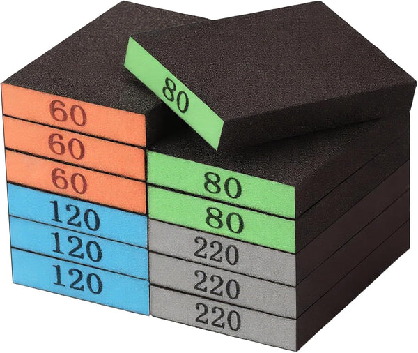 INBOF 12 Pack Sanding Block, 60/80/120/220 Grit Sanding Sponge, Washable and Reusable Sandpaper