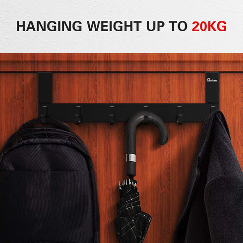 Anjuer Aluminum Door Hooks Hanger Rack, 6 Hooks Over The Door Organizer for Kitchen Bathroom, Black