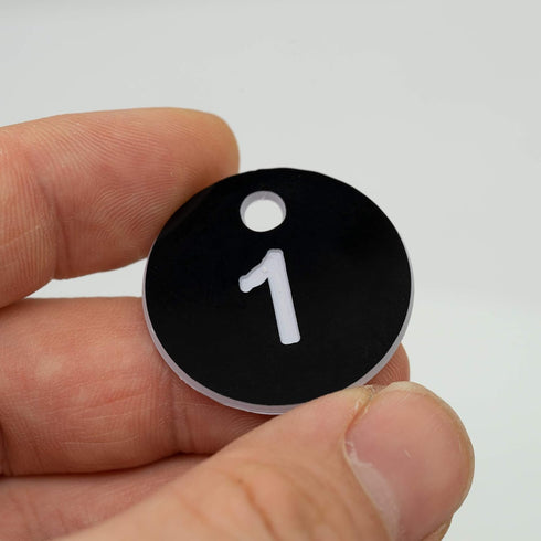 StayMax Plastic ID Tags Without Key Rings, Engraved Number Keys (1-100, Black)