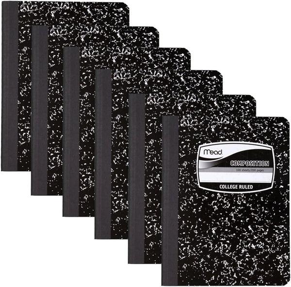 Mead Square Deal Composition Book, 6 Pack, 100-Count, College Ruled, Black Marble (09932)