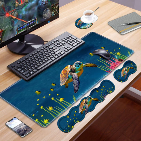 Ergonomic Keyboard Wrist Rest and Mouse Pad Wrist Rest Set, Large XXL Gaming Mousepad 31.5"x11.8", Sea Turtle
