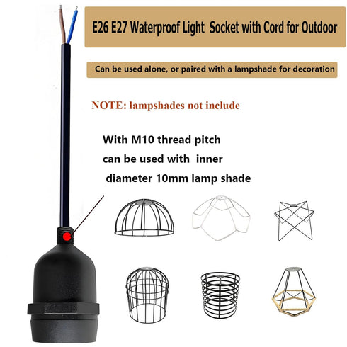 E26 Commercial (45cm Base Hanging Sockets,TWDRTDD Dropped Black Rubber Weatherproof Cord Light Sockets