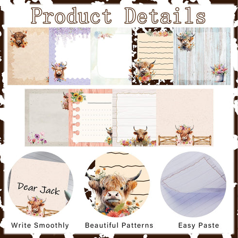 Lovarywow Highland Cow Sticky Notes Set, 9 Pack, Cute Animals 3"X3" Memo Pad, 450 Sheets for Office
