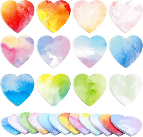 Teling 24 Pcs Heart Shaped Sticky Notes, 3 x 3 Inch Pad, Cute Colorful Memo Pads for Girls Office Supplies