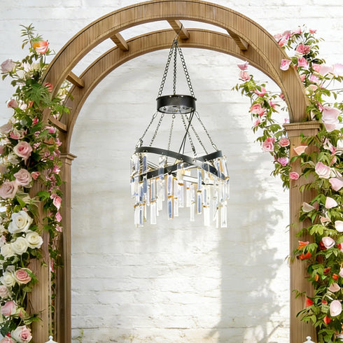 5ft 1 Solar Hanging Crystal Chandelier Outdoor Garden Decorative Lights Bright White LED Strip Waterproof Hanging