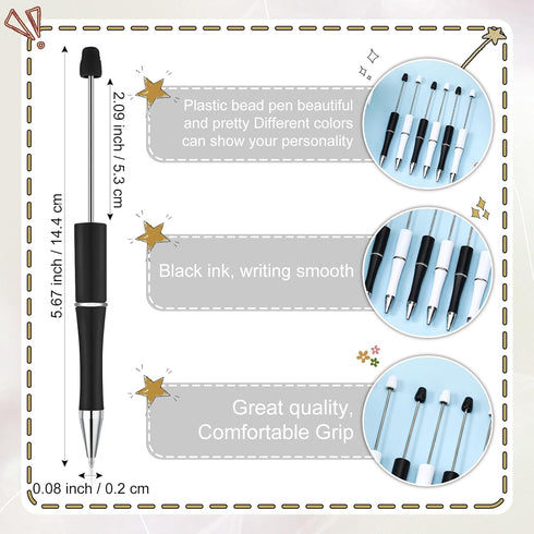 Kosiz 150 Pieces Plastic Beadable Pen Bulk Bead Ballpoint Pen Assorted Bead Pen for Kids Students Office Supplies