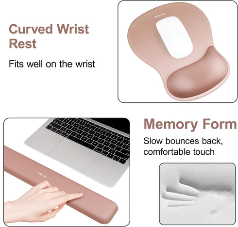 Set, MOSISO Wrist Rest Support for Mouse Pad&Keyboard Ergonomic Mousepad with Concave Curved Memory Foam, Non-Slip Base