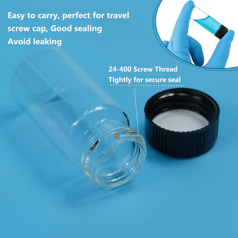 20 PCS 20ML Clear Small Liquid Sample Glass Vials with Screw Caps, Leak-Proof Vial, 24-414 Black Screw Cap