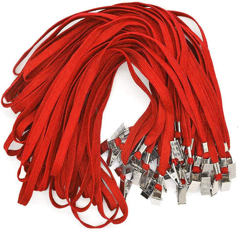 Bird Fiy Lanyards with ID Holder Badges 50 Pack with Bulldog Clip and 50 Pack Waterproof Clear Plastic Holders Red