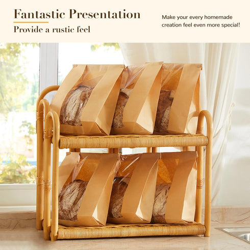 Foranda 50 Pack 7x311.5 Inches Dozen Small Paper Bread Bags for Homemade Sourdough Bread, Resealable Tin Tie Tab Bakery