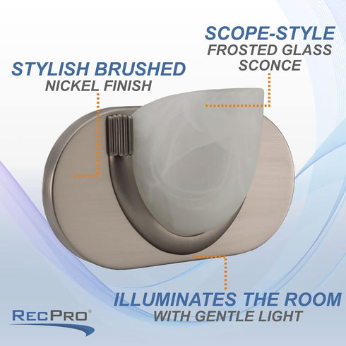 RecPro 12V RV Wall Sconce Brushed Nickel with Frosted Sconce