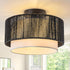 SineRise 12'' Rattan Flush Mount Ceiling Light Fixture,2-Tier Drum Hand-Woven Boho Flush