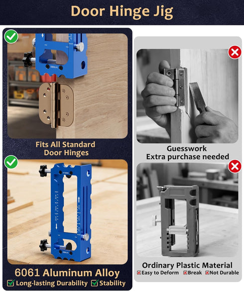 HEYCODY 2.5" -5", 1/4" 5/8" Door Hinge Jig Tool for Router, Adjustable Aluminum Alloy Mortise Jig Fits Door Hinges Door
