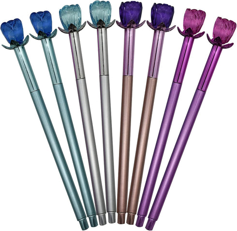 Maydahui 24PCS Crystal Rose Gel Pen Set, Colorful Gem Flower Pens with Black Ink for Girls Party School Supplies