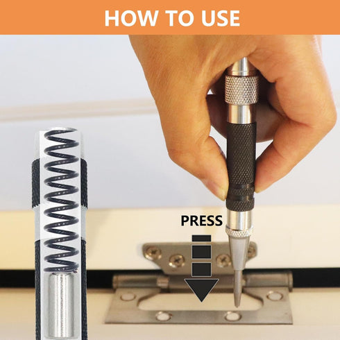 2-Piece Automatic Center Punch, 5 inch Spring Loaded Center Hole Punch Tool for Metal Wood Glass Plastic.