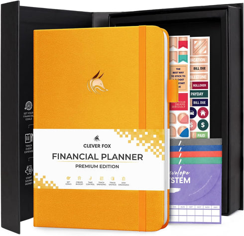 Clever Fox Budget Planner Premium Edition - Expense Tracker Notebook + 5 Cash Envelopes, A5 Hardcover