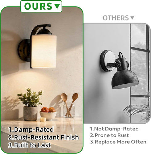 Wall Sconces Lights Lamp for Bedroom Bathroom, Modern Vanity Light Fixtures, Matte Black Farmhouse Wall Mount Lighting