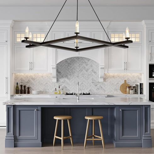 Chandeliers,6-Light Fixture,43" Black Farmhouse Square Dining Room Chandelier Light Rectangular Candle Chandelier