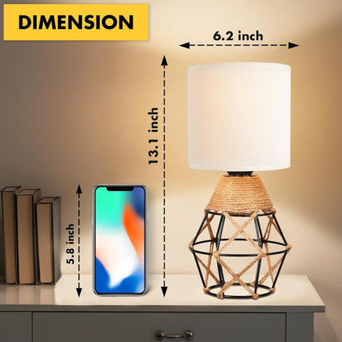 Set 2 Hamilyeah Table Lamps of with On/Off Switch, Farmhouse Woven Bedside Lamps for Night Stands with Beige Linen