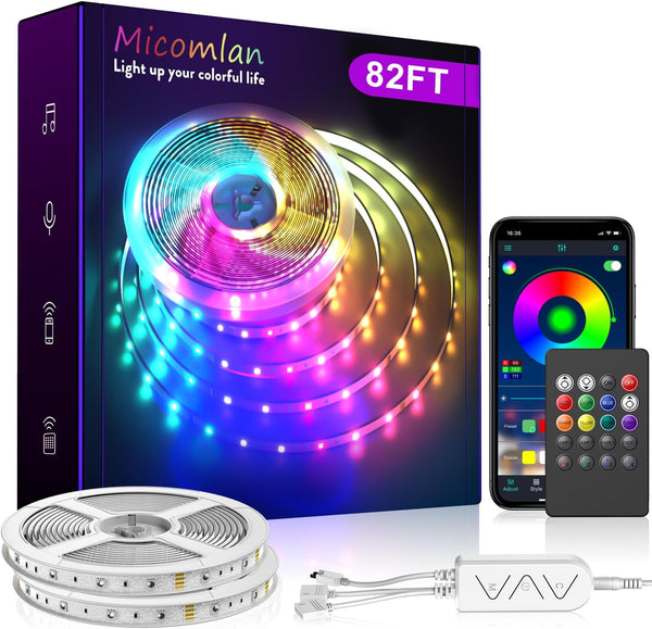 Micomlan 82Ft/25m LED Strip Lights, Music Sync Color Changing RGB LED Strip