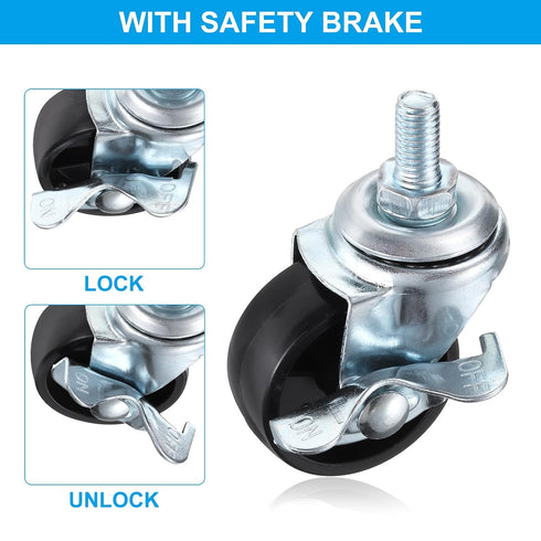 2 Inch 8 Pack 110Lbs PATIKIL Threaded Stem Casters Wheels with Brake, Locking Swivel Wheels Wire Shelf Caster Wheels