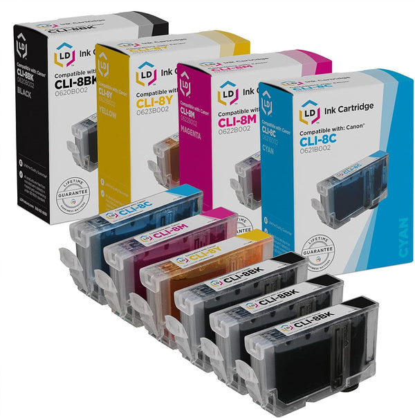 LD Products Compatible Ink Cartridge Replacement for Canon CLI8 - 8-Pack (2 Black, 2 Cyan, Magenta, Yellow) for PIXMA.