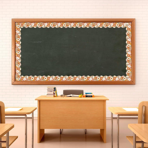 Whaline 32.8ft Boho Floral Bulletin Board Borders Retro Flower Scalloped Strips for School Classroom Office