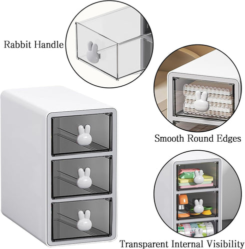 Stackable Desktop Storage Box with 3 Drawers, Transparent Cosmetic Storage Box for Office Desk