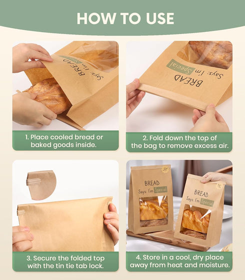 50PCS 2X Packaging 13.6x8.3x4.1in Thicker Brown Paper Bread Bags with Tabs | Kraft Homemade Sourdough Round Loaf