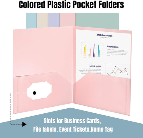 GNL Heavy Duty Plastic Folders with Pockets, 10 Pack, Muted Pastel Colors, Letter Size for School and Office