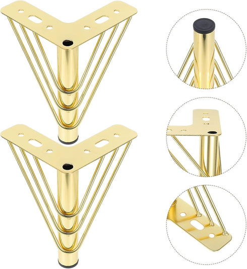 4pcs Set, 15cm WOONEKY Metal Furniture Legs Replacement Sofa and Coffee Table Support Feet, Gold Finish Cabinet and Tv